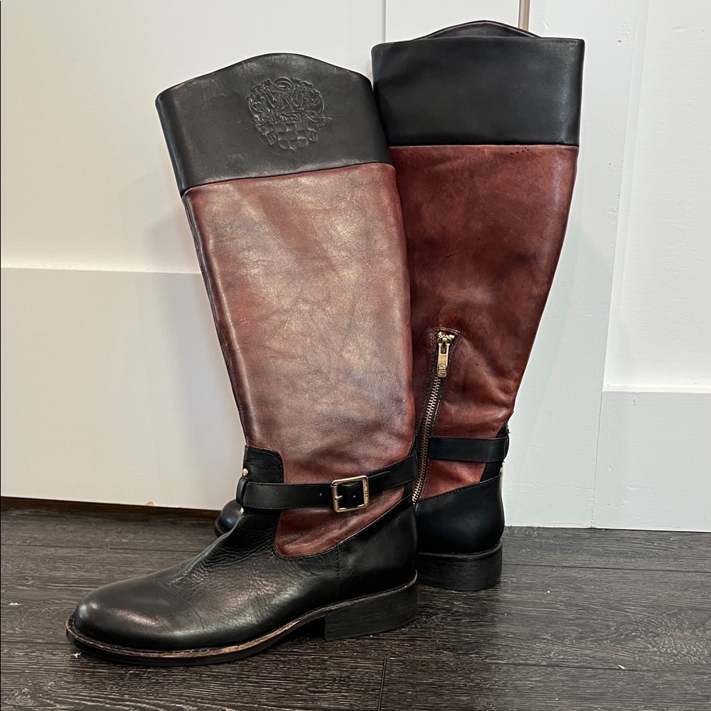 Vince Camuto Black and Brown Heeled Boots